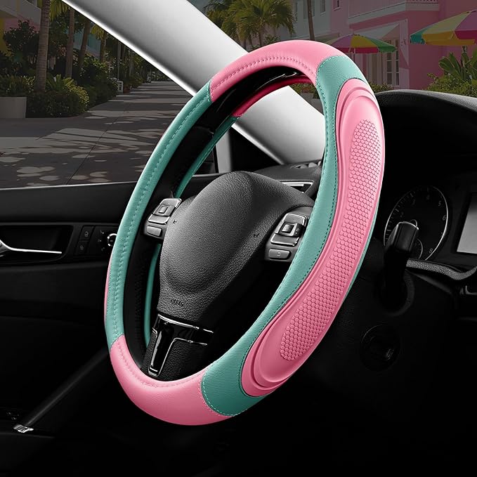 Road Comforts Car Steering Wheel Cover - Microfiber Leather Steering Wheel Wrap Sports 14.5-15 Inch Steering Wheel Cover Non-