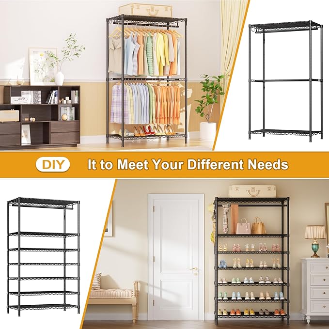 Ulif E13C Max Heavy Duty Closet Organizer System，Freestanding Clothing Racks for Hanging Clothes，Adjustable Garment Rack 86" 
