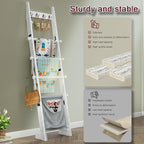 REFGY Blanket Ladder for Living Room, 5-Tier Wooden Blanket Ladder, 5.3Ft Wall Leaning Quilt Ladder for Bedroom, Rustic Decor