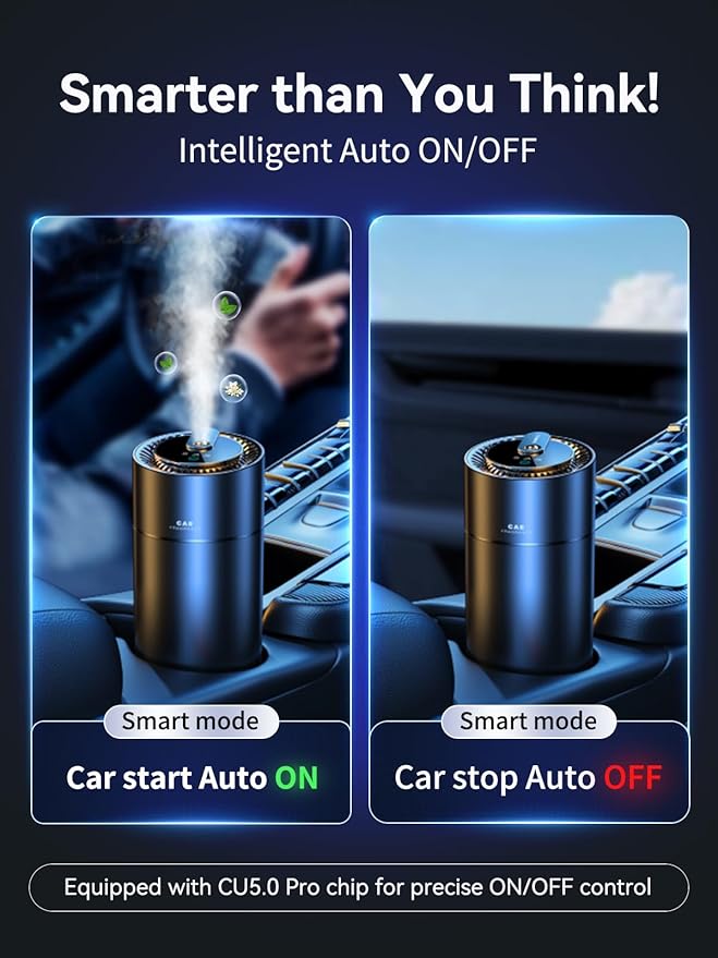 Ceeniu Smart Car Air Fresheners, New Smell Experience By Ultrasonic mist, Auto On/Off, Natural Fragrance Lasts for 4 Months, 