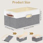 Yawinhe Foldable Storage Baskets for Shelves, Fabric Closet Organizers, Bins with 3 Handles, Cubes for Clothes, White/Grey, 1