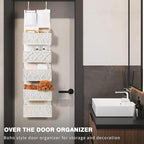 ANTIS'S HOME Over the Door Organizer Macrame Boho Nursery Storage with 5 Large Woven Pockets, Hanging Closet Basket for Bathr