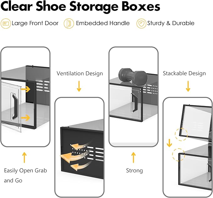 SEE SPRING X-Large Shoe Storage Box Fit Size 11, Clear Plastic Stackable Shoe Organizer for Closet, Space Saving Sneaker Shoe