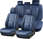 Coverado Car Seat Covers Full Set, Blue Car Seat Cover, Nappa Leather Seat Covers for Cars, Waterproof Car Seat Protector wit