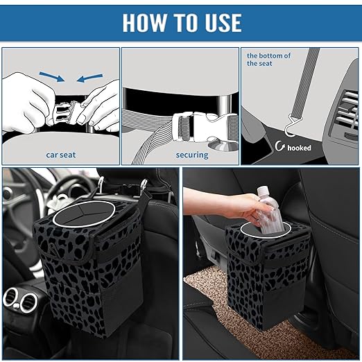 Car Trash Can – Multi-Purpose, Lightweight and Portable with Durable Water-Resistant Coating, No Installation Required, Practical and Ample Capacity, Variety of Colors.Black Leopard Print