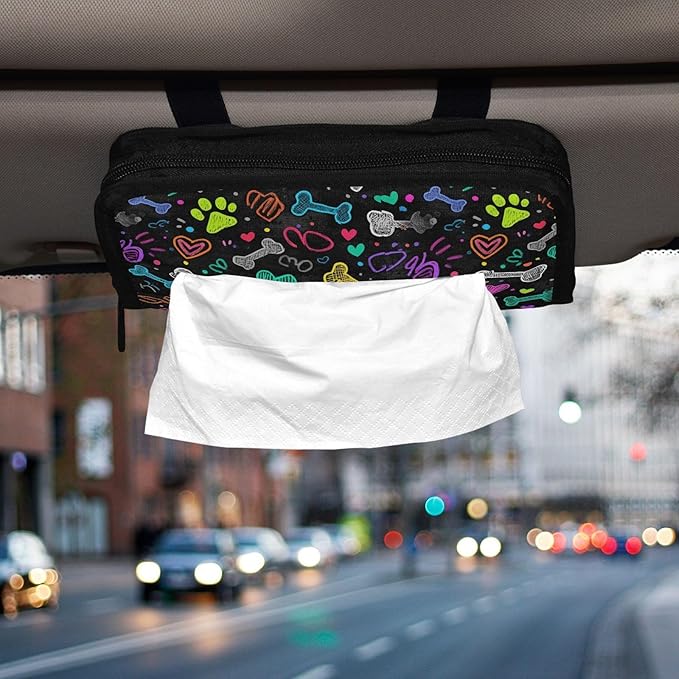 Car Tissue Holder Car Visor Organizer Tissue Box Holder for Car Sun Visor Organizer with Car Vehicle Accessories Essentials Interior for Women Men Black Art Paw Print and Hearts