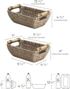 StorageWorks Small Baskets for Shelf, Seagrass Woven Basket with Wooden Handles for Gifts, 2-Pack