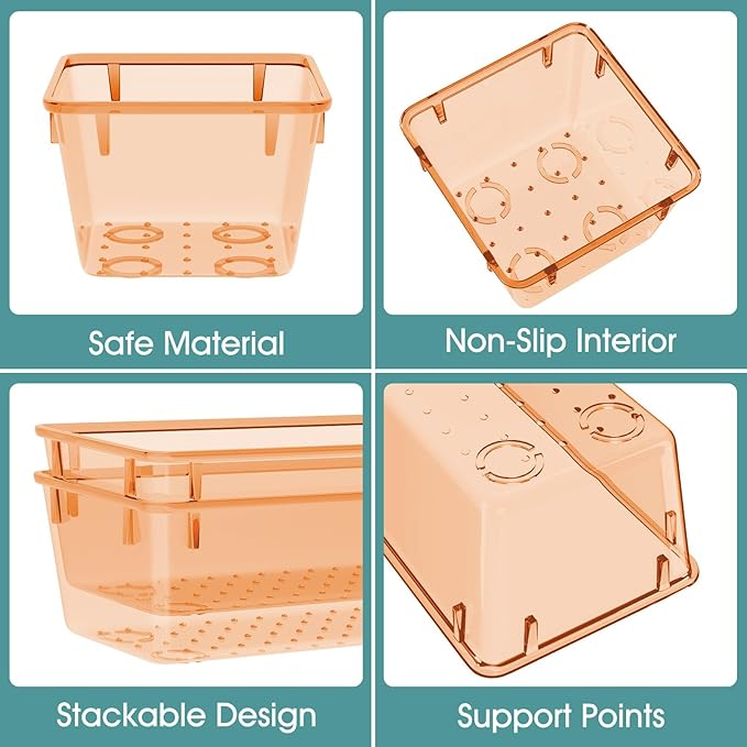 WOWBOX 25 PCS Plastic Drawer Organizer Set, 4 Sizes Desk Drawer Divider Organizers and Storage Bins for Makeup, Jewelry, Gadg