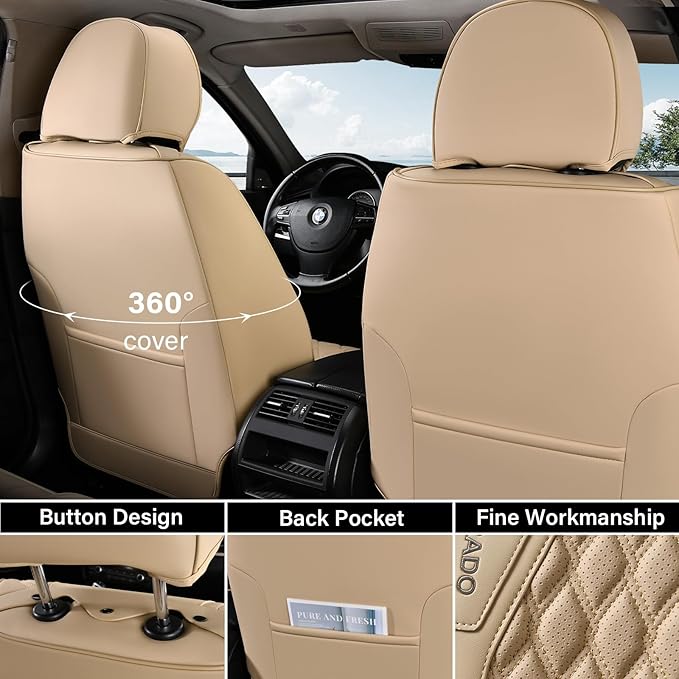 Coverado Seat Covers Front Seats, Waterproof Car Seat Covers, Luxury Leather Seat Covers for Cars, Automotive Seat Covers Lea