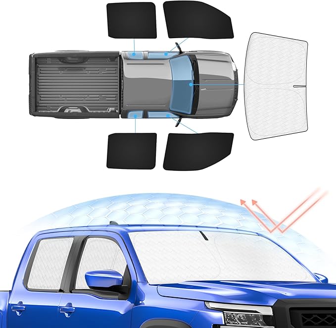 Sunsdrew Car Sun Shade for Nissan Frontier 2022-2025 Full Privacy Side Rear Window Shade Cover Kit Foldable Sun Visor Protector Blocks UV&Heat Frontier Interior Accessories(5PCS)