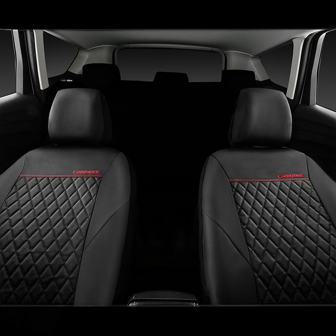 CAR PASS Quilting Leather Seat Cover Two Front Seats Only, Universal Fit Automotive Front Seat Covers Waterproof Deluxe PU Pr