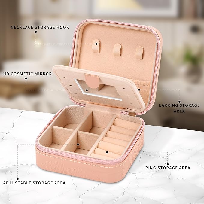 Neveika Jewelry Box with Mirror,Small Jewelry Organizer Box，Travel Jewelry Case for Women，Gift Jewelry Boxes for Female Girls