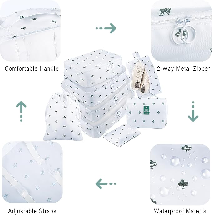 Packing Cubes, 8 Pcs Travel Packing Organizers for Suitcases, Large Capacity Travel Luggage Organizers Set includes 8 Storage