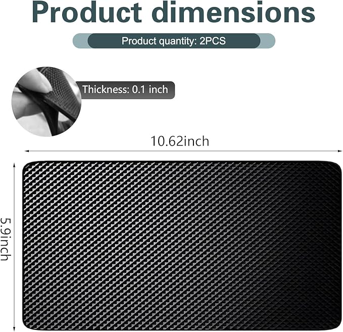 2 PCS Car Dashboard Anti-slip Mats, PU Strong Adhesive Pad for Phones Keys Sunglasses, Washable Scratch-resistant Sticky Mat,