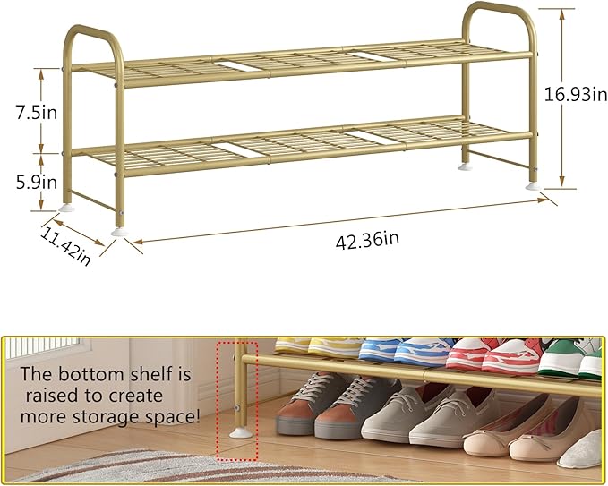 LINZINAR Shoe Rack Long 2 Tier Shoe Storage Organizer Metal Wide Shoe Shelf for Closet Entryway Bedroom 18 Paris Large Capaci