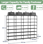 Large Shoe Rack Organizer, 4-Row 8-Tier Tall Shoe Storage Shelf for Closet, Entryway, Garage, Metal Free Standing Shoe Holder