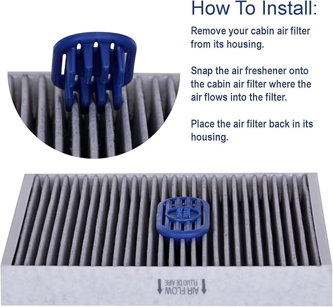 Pureflow Cabin Filter Air Freshener with Odor Eliminator – Fits on Most Car, Truck, and SUV Cabin Air Filters - New Car (2 Pa