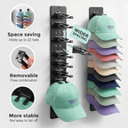 2 Pack Hat Organizer for Baseball Caps,Detachable DIY Hat Rack for Wall Hold Up to 22 Hats,Baseball Cap Organizer Cap Holder 