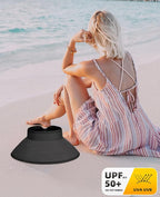 Sun Visor Hat for Women, Wide Brim Straw Summer UV Protection Hat, Foldable Roll-up Packable Beach Cap