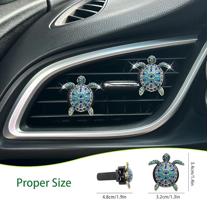 Sea Turtles Car Decor,Cute Beach Themed Air Freshener Vent Clips,2pcs Glamorous Blue Turtle Coastal Car Accessories Interior 