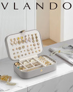 VLANDO Travel Jewelry Case, PU Leather Travel Jewelry Box with Earring Holder, Portable Display Small Jewelry Box for Mothers