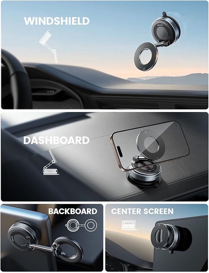 Lamicall Car Phone Holder - [70 LBS Strongest Suction] for Magsafe Car Mount, 360° Adjustable Suction Cup Phone Mount Dashboard Windshield Vacuum Magnetic Phone Holder for Car fit iPhone 17/16Pro Max