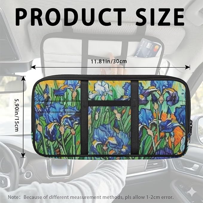 Irises Car Sun Visor Organizer Storage Card Holder Car Storage Bag, Zipper Auto Sunshade Organizer Bag Auto Interior Accessories Truck SUV Storage Pouch Holder