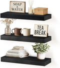 Floating Wall Shelf 16x6.8x1.7 Inch – Solid Wood Shelf in Black Finish – Wall Mounted Rustic Display Organizer for Bathroom, 