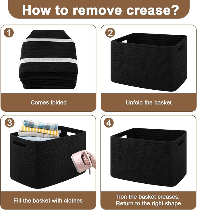 OIASKET Storage Baskets for Organizing, Woven Decorative Baskets for Shelves - Books, Towels, and Clothes, Cotton Rope Toy St