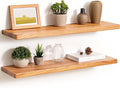 Fun Memories 30 Inch Floating Shelves, Rustic Solid Wood Wall Shelves Set of 2, 8 Inch Deep Floating Shelf for Bathroom, Bedr