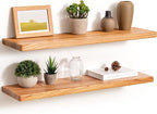 Fun Memories 30 Inch Floating Shelves, Rustic Solid Wood Wall Shelves Set of 2, 8 Inch Deep Floating Shelf for Bathroom, Bedr