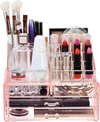 Ikee Design Pink Jewelry & Cosmetic Storage Display Boxes Two Pieces Set, Pink Cosmetic Jewelry Organizer Makeup Holder, Orga