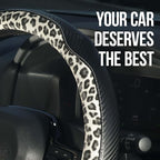 KAFEEK Cream Leopard Steering Wheel Cover for Women, Universal 15 Inch Soft Microfiber Leather Car Wheel Protector, Aesthetic