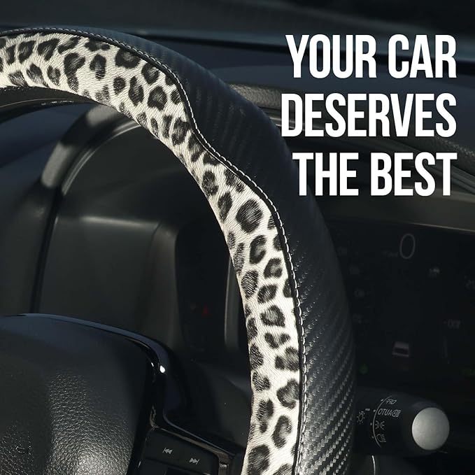 KAFEEK Cream Leopard Steering Wheel Cover for Women, Universal 15 Inch Soft Microfiber Leather Car Wheel Protector, Aesthetic