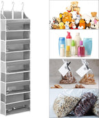 QWORK Over Door Organizer with 5 Large Pockets, 10 Mesh Side Pockets, Door Hanging Organizer for Diapers, Towels, 44lbs Weigh