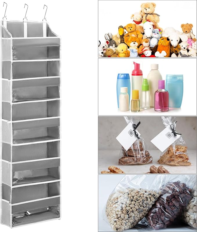 QWORK Over Door Organizer with 5 Large Pockets, 10 Mesh Side Pockets, Door Hanging Organizer for Diapers, Towels, 44lbs Weigh