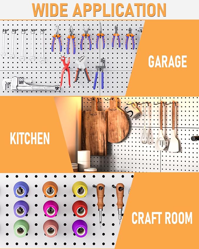 INCLY 60 Pack 2/4/6 Inch Black Pegboard Hooks, 1/4" Heavy Duty Peg Board Shelving Hooks Accessories, Peg Board Tool Hangers F