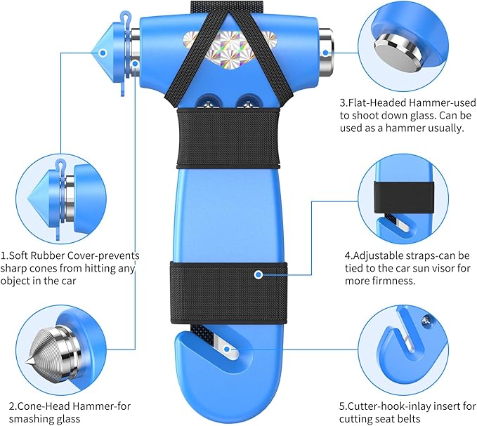 Car Safety Hammer, 3-in-1 Emergency Escape Tool with Window Breaker and Seat Belt Cutter, Safety Emergency Car Escape Tool fo