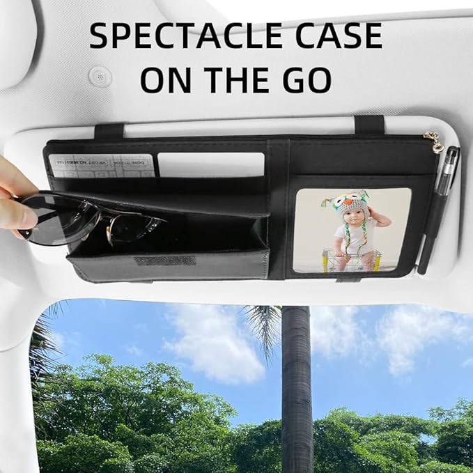 Car Sun Visor Organizer, Visor Storage Pouch Holder with a Picture Frame, Visor Document Holder for Truck, with Sunglasses Clip, Essential Visor Accessories for Driver Auto Owners BLack