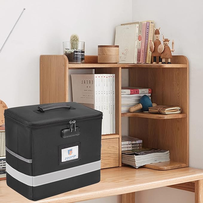 Fireproof File Box with Lock, Document Box Storage Organizer, Suitable for Hanging File Folders in Letter Size, Collapsible F