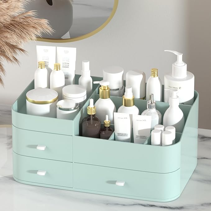 MIUOPUR Makeup Organizer for Vanity, Large Capacity Desk Organizer with Drawers for Cosmetics, Lipsticks, Jewelry, Nail Care,