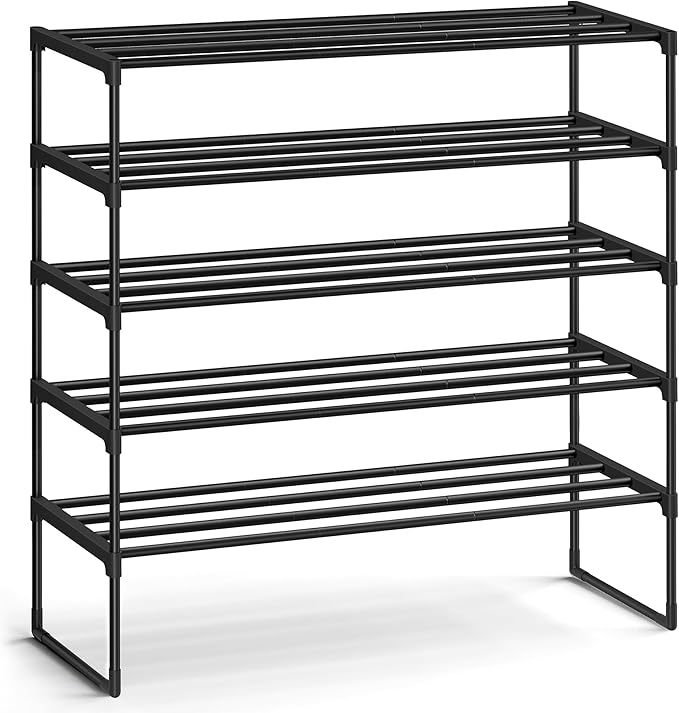 SONGMICS Shoe Rack, 5-Tier Shoe Organizer, Metal Storage Shelf, Upright or Upside Down, for 20-25 Pairs, Stackable, for Entry
