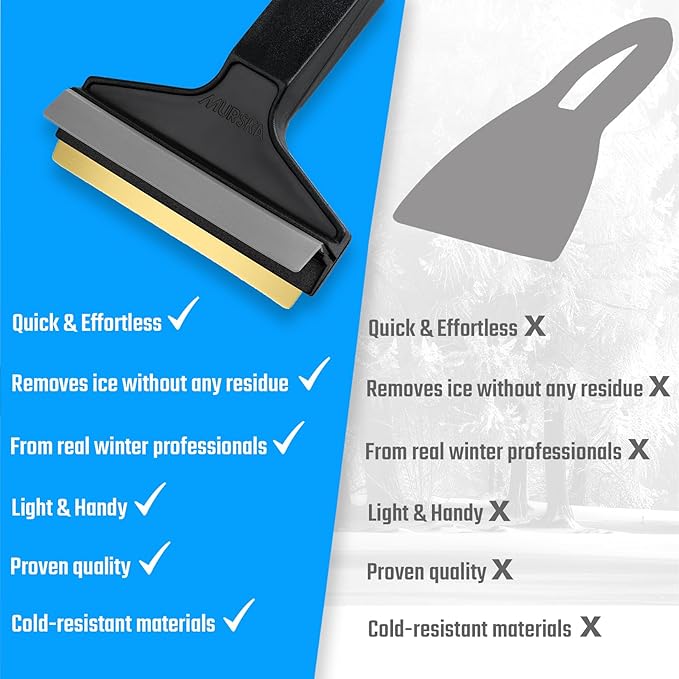 Car Ice Scraper Brass Blade - Fast, Effortless, efficient & Easy - Brass Ice Scrapers for Car Windshield Ice Scraper - Brass Ice Scraper for Car - Original Murska from Europe - Winter A053 Black Gray