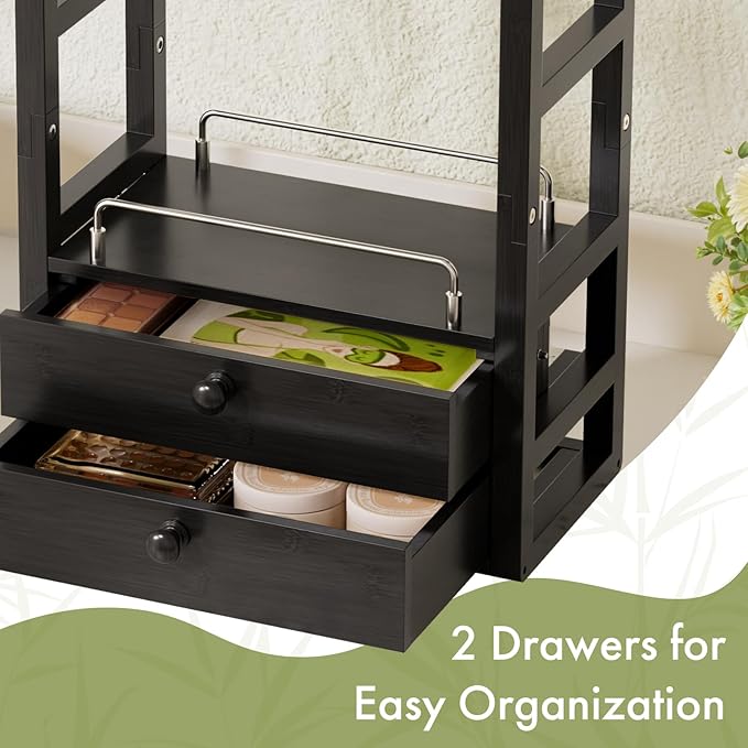 AmazerBath Bamboo Bathroom Countertop Organizer, 2-Tier Makeup Organizer with 2 Drawers, Vanity Organizer Storage Coffee Matc