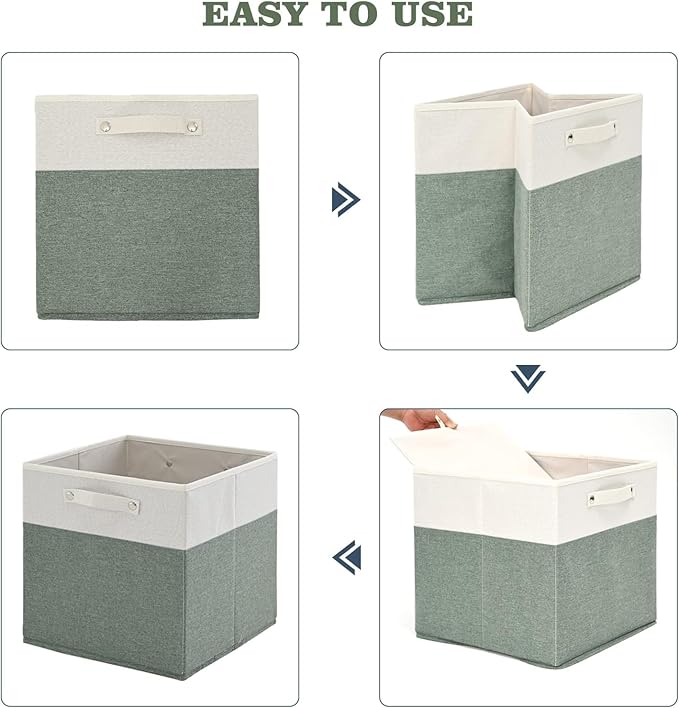 FinishingBo 13 x 13 Inch Fine Linen Storage Bins with Handles，Fabric Cube Boxs，Basket Organizers for Shelves for Home, Closet