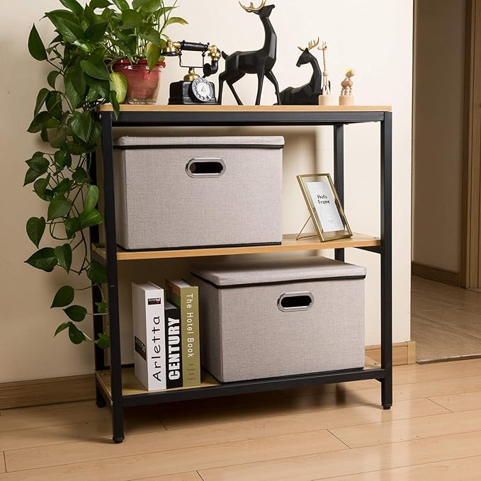 PRANDOM Large Foldable Storage Bin with Lid [1-Pack] Linen Fabric Decorative Storage Box Organizer Container Basket Cube with