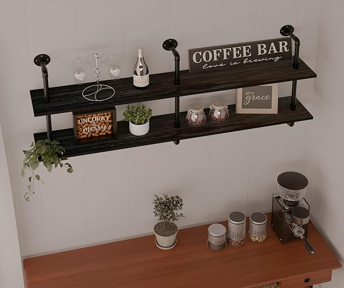 Industrial Pipe Shelf Shelving Bookcase, Wall Mounted Rustic Bookshelf, Floating Bookshelves for Wall,Retro Wood Metal Pipe I