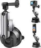 REYGEAK Suction Cup Car Mount with 1/4 Thread, 360° Rotation Windshield Car Mount for GoPro Hero 12 11 10 9 8 Insta360 X4 X3 Go3 DJI Action 4, Pocket 3 Accessories