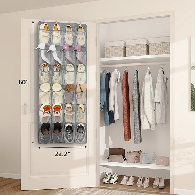 FENTEC 2 Pack Over the Door Shoe Organizer Hanging Shoe Organizer for Closet, Space Saving Mesh Large Pocket Shoe Storage and