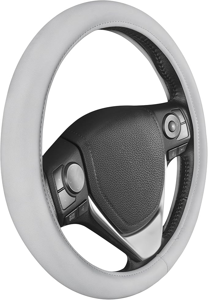 BDK Ultra Soft Gray Steering Wheel Cover, Unisex Car Accessories Non-Slip Comfy Soft Grip Faux Leather Auto Steering Wheel Cover for Cars Trucks Vans SUVs - Fits Standard 15" Inch Steering Wheels